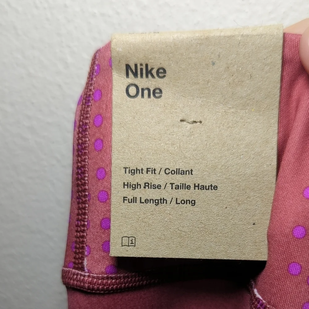 Nike One Leggings Pink Polka Dot Tight Fit High Rise Full Length Girls Size M